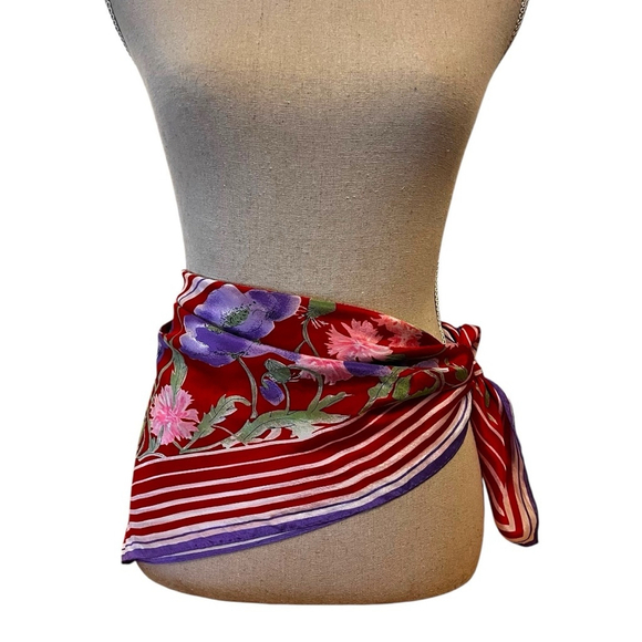 VERA NEUMANN Artist Vintage Square Silk Scarf Japan Red/Multi - Picture 10 of 12